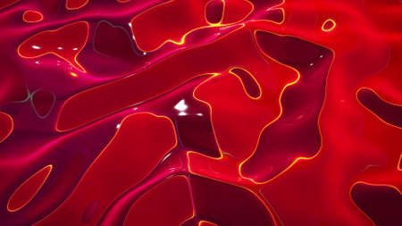 3d rendering abstract fluid background. Beautiful wavy glass surface of red liquid with pattern, gradient color and flow waves on it.の写真素材