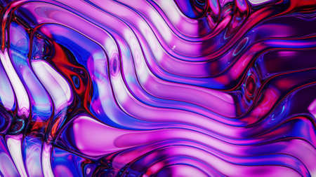 3d rendering abstract iridescent fluid background. Beautiful wavy glass surface of liquid with...