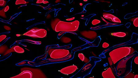 Looped abstract fluid background. Beautiful wavy glass surface of red liquid with pattern, gradient...
