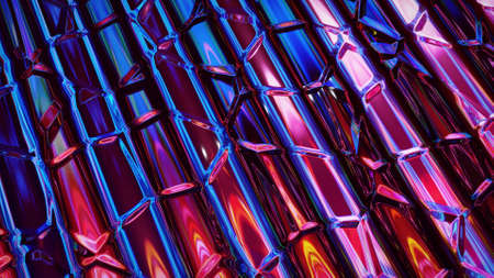 3d rendering abstract iridescent fluid background. Beautiful wavy glass surface of liquid with pattern, gradient color and flow waves on it.の写真素材