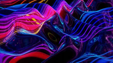 3d rendering abstract fluid background multi color marble style. Beautiful glossy wavy surface of...