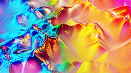 3d rendering abstract background. Beautiful iridescent wavy surface of liquid with pattern, gradient color and flow waves on it.の写真素材