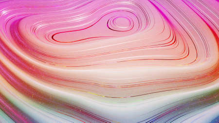 3d rendering abstract background. Beautiful iridescent wavy surface of liquid with pattern, gradient color and flow waves on it.の写真素材