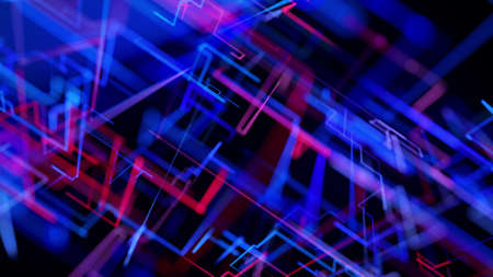 3d rendering like abstract hologram. Multi color neon glow lines form digital 3d space.