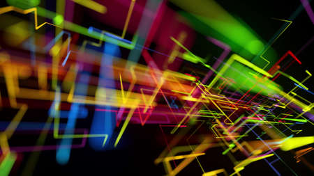 3d rendering like abstract hologram. Multi color neon glow lines form digital 3d space.
