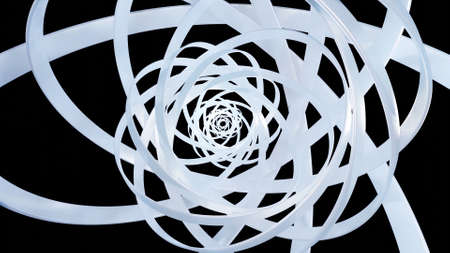 3D stylish abstract white background with rings or circles twisting in concentric structure. Rings...