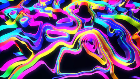 abstract bg with multicolor lines or ribbons forming curl noise on plane. Concept of abstract...