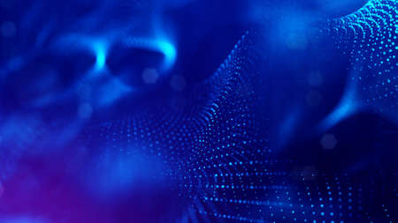 3d rendering background of microworld or sci-fi theme with glowing particles form curved lines, 3d...