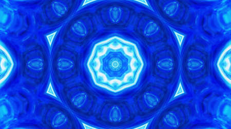 3d render. Stylish 3D abstract bg with wavy structure. Liquid blue symmetrical pattern like kaleidoscope with waves of brilliant liquid glass with beautiful gradient colors.の写真素材