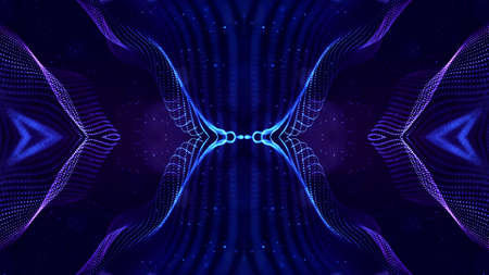 3d render. Mirror structure. Blue motion design background with symmetrical pattern. Abstract sci-fi...