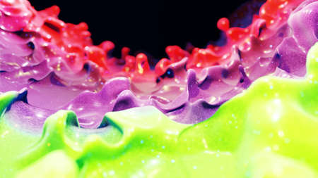 Liquid gradient green red purple. Bright glossy paint surface as abstract festive background....