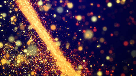 Abstract bg, golden magic glitters fly in air form beautiful swirls. Fiery sparkles float in viscous...