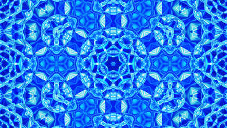 3d render. 3D stylish abstract bg. Liquid blue symmetrical pattern like kaleidoscope with waves....