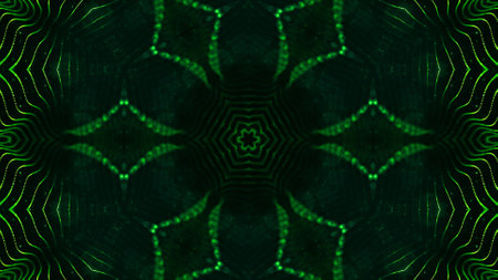 3d render. Green motion design background with symmetrical star pattern. Abstract sci-fi bg with...