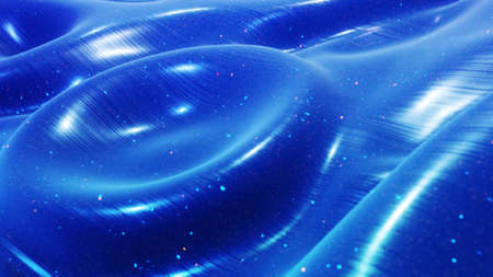 3d render. Fantastical festive blue bg. Stylish abstract background, waves on glossy surface like landscape made of liquid blue wax with sparkles. Beautiful soft backgroundの写真素材