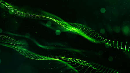 abstract sci-fi background with glow particles form curved lines, surfaces, hologram structures or...