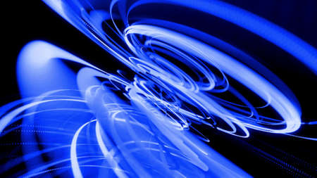 3d render. Motion design bg of flow lines form helix and abstract structures. Blue lines swirling in...
