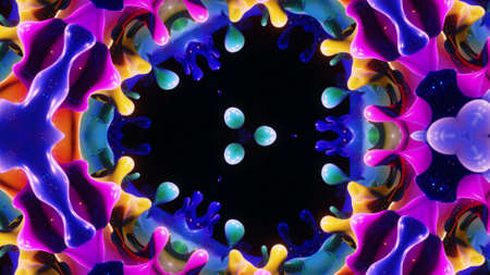 3d render. Kaleidoscope effect with abstract waves. Abstract symmetric 3D structures like liquid...