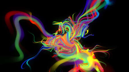 3d render. Abstract background with glow multicolor lines or light streaks. Lights particles form in...