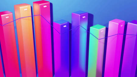 3d render. Beautiful 3d background for analytical programs with abstract infographics, statistical data. Multicolor bars, counters and graph. 3d columns as financial bgの写真素材