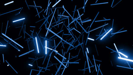 3d render. 3d abstract simple geometric background with blue blocks like light bulbs flashing neon lights. Creative simple motion design bg with 3d objectsの写真素材
