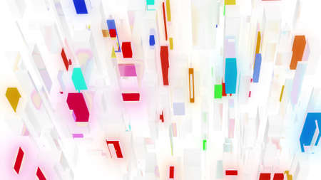 3d render. abstract light background with network of different sizes white bloks, some with...