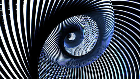 3d render. Abstract dark background with curved lines like tubes twisted in helix and blue neon...