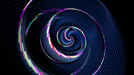 3d render. Abstract dark background with curved lines like tubes twisted in helix and multicolor...