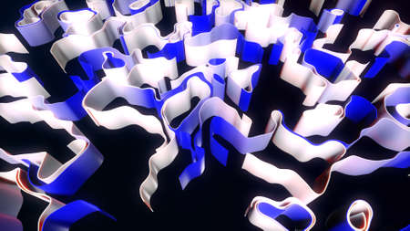 Abstract bg with blue white lines or ribbons forming curl noise on plane. Concept of abstract...