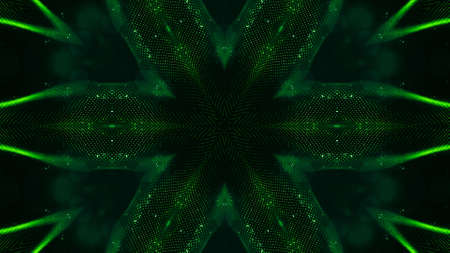3d render. Green motion design background with symmetrical star pattern. Abstract sci-fi bg with...