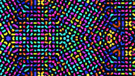 3d render. Abstract background with symmetrical structures like kaleidoscope with lighting bulbs,...