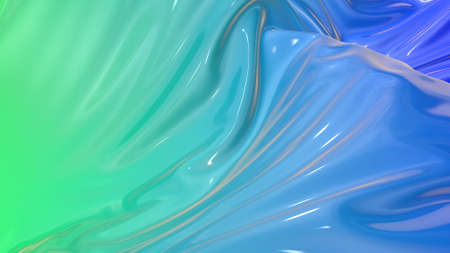 3D render beautiful folds of light glossy blue green color gradient in full screen, like a beautiful...