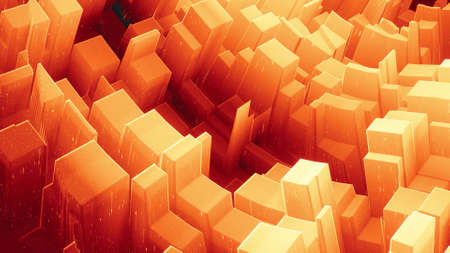 3d render. Beautiful abstract 3D surface with glitter sparkles, abstract 3d waves on surface. Red orange gradient, soft matte material with light inner glow.の写真素材