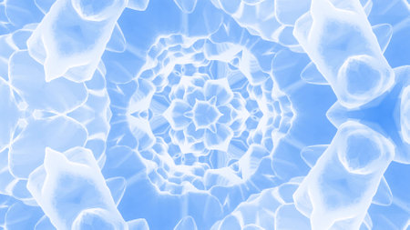 3d render. Stylish blue white creative abstract low poly kaleidoscope background. Abstract wavy symmetrical pattern on surface. Simple geometric bg.の写真素材