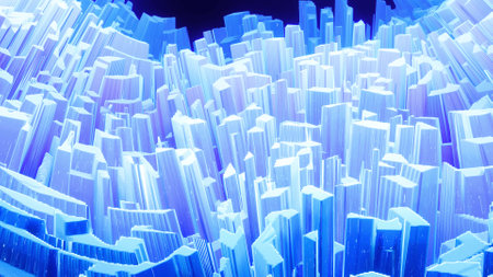 Beautiful abstract 3D surface with glitter sparkles, abstract 3d waves on surface. Blue gradient, soft matte material with light inner glow. 3d renderの写真素材