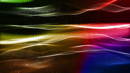 abstract sci-fi background with glow particles form curved lines, surfaces, hologram structures or...