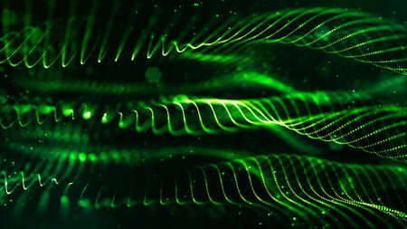 abstract sci-fi background with glow particles form curved lines, surfaces, hologram structures or...