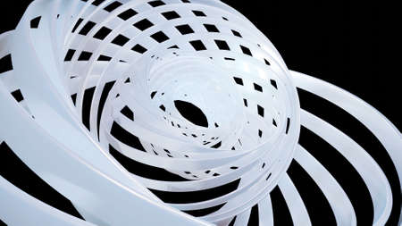 3D stylish abstract white background with rings or circles twisting in concentric structure. Rings...