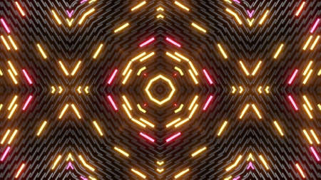 Geometric abstract background. Abstract symmetrical composition, red orange 3d elements. 3d render...