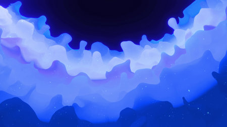 Abstract waves of soft blue matte material with light inner glow and glitters on surface. Abstract...