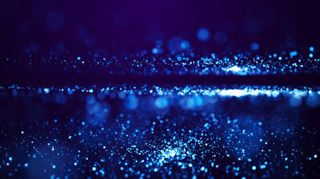 Magical sparkles of light form abstract structures. Blue glow particles with amazing bokeh for fantastic background. 3d render.の写真素材