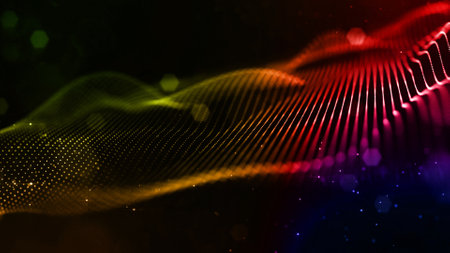 abstract sci-fi background with glow particles form curved lines, surfaces, hologram structures or...