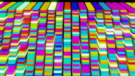 3d render. 3d abstract creative festive background multicolored columns flashing different colors...