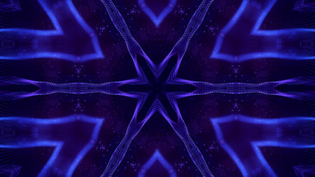 3d render. Blue motion design bg with symmetrical star pattern. Abstract sci-fi background with glow...