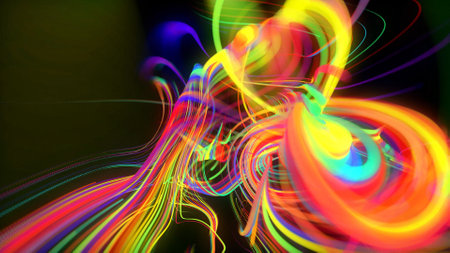 Abstract background glow lines or light streaks. Running lights particles form in 3d space glowing...