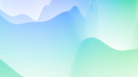 3d render. abstract fantastic background, liquid gradient of paint with internal glow forms hills or peaks like landscape in subsurface scattering material, mat color transitions.. Blue greenの写真素材
