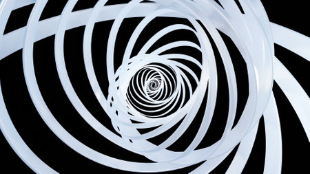 3D stylish abstract white background with rings or circles twisting in concentric structure. Rings turning pattern like helix or spiral. Pearl material. 3d renderの写真素材