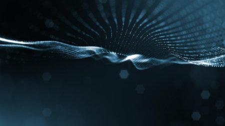 3d rendering background of microworld or sci-fi theme with glowing particles form curved lines, 3d...