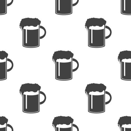 Vector illustration of beer in mug icon. Seamless pattern on whiのイラスト素材