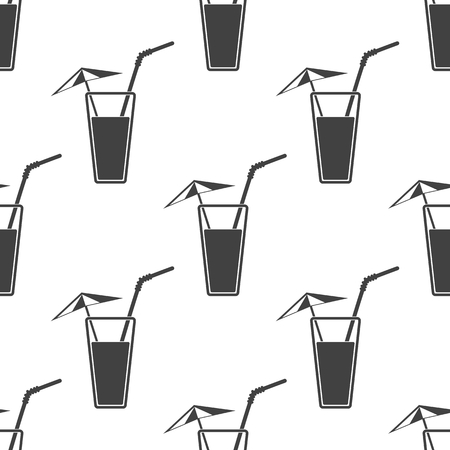 Vector illustration of alcohol drink icon. Cold summer cocktail with umbrella and tubule in glass. Drink on the beach icon. Seamless pattern.のイラスト素材